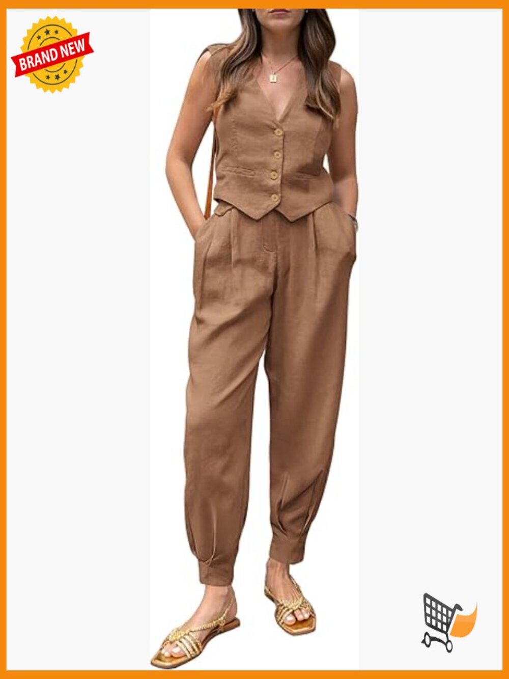 2 Piece Set for Women - V Neck Crop Top & Pants Summer Matching Outfit